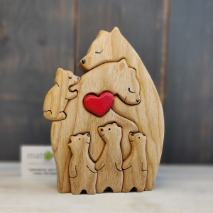 фигурки из дерева ручная работа "Новые шесть медведей с сердечком" 8,5*12*2см