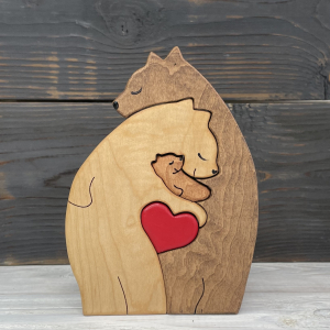 Подарки из дерева ручной работы Два медведя с сердцем и Младенец