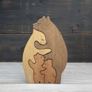 Подарки из дерева акция: Семья медведей с двумя медвежатами 11*15*2см, Клён, Тонировка