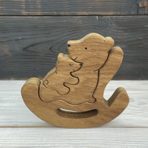 Сувенир пазл-развивашка из дерева "Мишки", Дуб