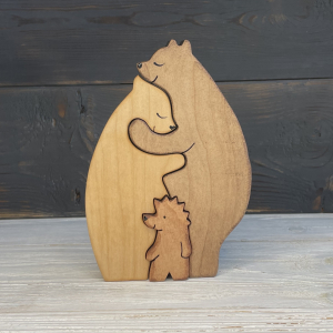 Сувенир из дерева "Два медеведя и ёжик", Клён, Тонировка