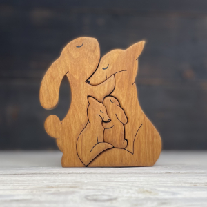 Фигурки из дерева Заяц и лисичка с двумя малышами