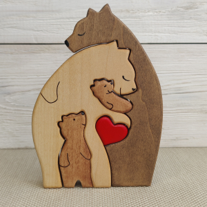 Семейные подарки из дерева Три медведя с сердцем и Младенец