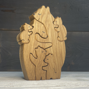 Фигурки из дерева "Семья медведей с четырьмя медвежатами"