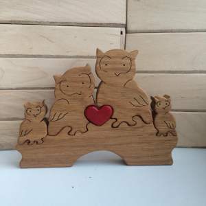 Фигурки из дерева для интерьера Совы с двумя совятами и сердечком
